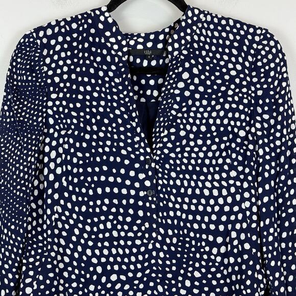 Tibi Polka Dot Silk Dress Women 4 Navy Zipper Cuff Old Money Cocktail Party - Picture 3 of 8
